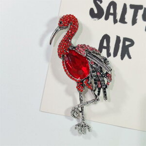 ブローチ 男女兼用 フラミンゴ 合金 ラインストーン レトロ ヴィンテージ ユニーク 欧米風 電気メッキ加工 スーツ コート ジャケット 普段使い フォーマル 胸元 アクセサリー ピンブローチ