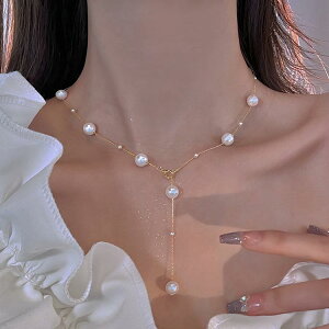 ネックレス レディース Y字 タッセル パール 鎖骨 デコルテライン フレンチスタイル エレガント 上品 華奢 大人可愛い 春夏