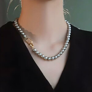 ネックレス レディース 真多麻風 グレーフェイクパール 上品 高級感 エレガント 鎖骨 チョーカー ペンダント 首飾り 韓国風 大人かわいい デイリー オフィス オールシーズン