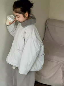 キッズ 女の子 中綿ジャケット 厚手 おしゃれ かわいい チェック柄 秋冬 ジュニア 高学年向け アウター 通園 通学 防寒 ライトグレー ブルー 取り外し可能ファー襟 ジップアップ ポリエステ