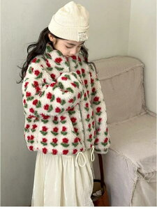 アウター 女の子 ジュニア キッズ ボアコート シープボア ジャケット もこもこ 韓国風 おしゃれ かわいい スタンドカラー ジップアップ 長袖 ショート丈 暖かい 防寒 アイボリー ポリエステ