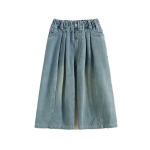 パンツ 女の子 キッズ デニムパンツ ジーンズ ワイドパンツ ゆったり ルーズ ストレート かわいい おしゃれ 韓国風 カジュアル 春秋冬 綿 コットン 柔らかい ブルー 無地 普段使い 通学