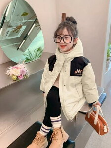 中綿コート 女の子 キッズ 子供服 女児 秋冬 厚手 暖かい 防寒 フード付き ジャケット アウター おしゃれ かわいい 韓国風 ポリエステル ジップアップ スタンドカラー アイボリー ピンク 通