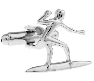 カフスボタン メンズ 男性用 メタル 合金製 電気メッキ加工 シルバー 光沢 スケートボーダーキャラクター ユニーク 個性的 おしゃれ フレンチシャツ ワイシャツ ビジネス カジュアル