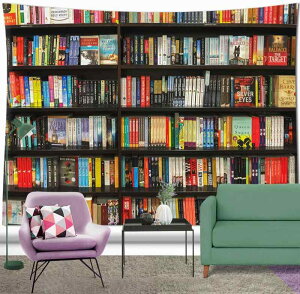 タペストリー 書架 本棚 ブックシェルフ柄 デジタルプリント 壁掛け リビング 寝室 部屋 おしゃれ モダン ウォールアート インテリア ポリエステル 軽量 洗濯可 長方形