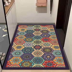 玄関マット 家庭用 室内 屋内 エントランス バスルーム 脱衣所 洗面所 レトロ 幾何学 花柄 タイル柄 珪藻土 吸水 速乾 ポリエステル 北欧 デザイン おしゃれ かわいい 変形 洗える 水洗い プ