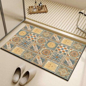 フロアマット 高級感 レトロ調 チェック柄 珪藻土 吸水 速乾 スクエア 玄関 バスマット 家庭用 足拭き 泥落とし 屋内 屋外 水洗い可能 キッチン リビング 浴室 洗面所 インテリア