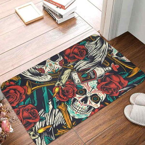 フロアマット スカル ドクロ ゴシック 玄関 バスルーム リビング ダイニング 吸水 滑り止め 珪藻土 速乾 スクエア デザイン 洗える