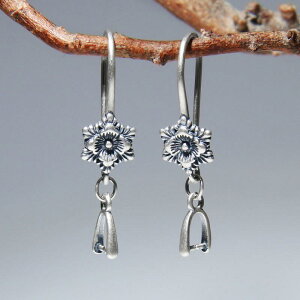 ピアス イヤリング レディース 女性用 スターリングシルバー925 アンティーク加工 民族風 エスニック 花柄 フラワー レトロ ヴィンテージ DIY 手作り ハンドメイド フック 空枠 クリップ 留め