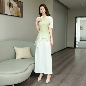 制服 美容室 エステサロン 美容師 フットケア セラピスト 施術着 ユニフォーム セットアップ 業務服 エレガント 上品 清楚 伸縮性 フリンジ グリーン オレンジ 春夏(x200)