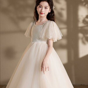 キッズドレス 女の子 誕生日 発表会 ピアノ 演奏会 コンクール プリンセスライン フラワーガール ステージ衣装 優雅 エレガント フォーマル フェアリー シャンパンカラー