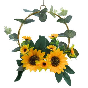 ウォールデコレーション ひまわり アイアンリース 円形 壁飾り リビング 玄関 寝室 書斎 屋外 ダイニング インテリア オブジェ ヨーロピアン アンティーク調 メタルアート