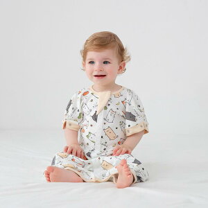 スリーパー ベビー 男の子 女の子 新生児 モロー反射防止 びくつき防止 寝返り防止 巻き付け おくるみ 睡眠サポート 綿100% コットン 薄手 春夏秋 ぐっすり安眠 青 ピンク 子猫柄