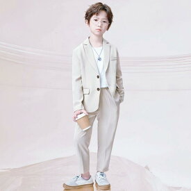 スーツ 男の子 キッズ セットアップ ジャケット パンツ 2点セット フォーマルウェア 結婚式 発表会 フラワーボーイ 礼服 カジュアル 韓国風 ポリエステル 無地 シングルボタン 柔らかな肌触り 春秋