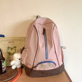 バックパック 中学生 大学生 男女兼用 アメリカン レトロ ヴィンテージ 大容量 軽量 通学 通勤 旅行 デイパック ナイロン 通気性 ステッチデザイン グレー ブラック レッド ピンク クッションショルダー