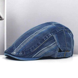 ベレー帽 レディース ユニセックス 男女兼用 レトロ ブルー デニム 洗い加工 コットン 刺繍 キャスケット ハンチング UVカット 日よけ 通気性 保温 防風 普段使い カジュアル オールシーズン