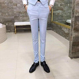 スラックス メンズ 男性用 パンツ ストレート ビジネス カジュアル 通勤 オフィス スリムフィット 無地 形態安定 ポリエステル素材 大きいサイズ ブラック グレー ネイビー ワイン ロング丈