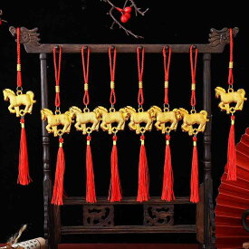 お正月飾り 新年 春節 慶事 引越し祝い 新築祝い 馬 干支 招財 金運招来 縁起物 ゴールド 屋内外 盆栽風 ミニ 吊り飾り オーナメント 置物 電気メッキ加工