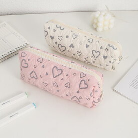 ペンケース 大容量 かわいい ハート柄 小物入れ ポーチ 学生向け 文房具 収納バッグ 軽量 韓国風 撥水 ポリエステル ペンポーチ ピンク アイボリー