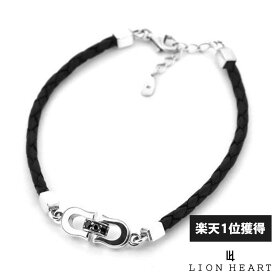 ライオンハート ラック レザー ブレスレット シルバー925 ブラックジルコニア メンズ ブランド LION HEART