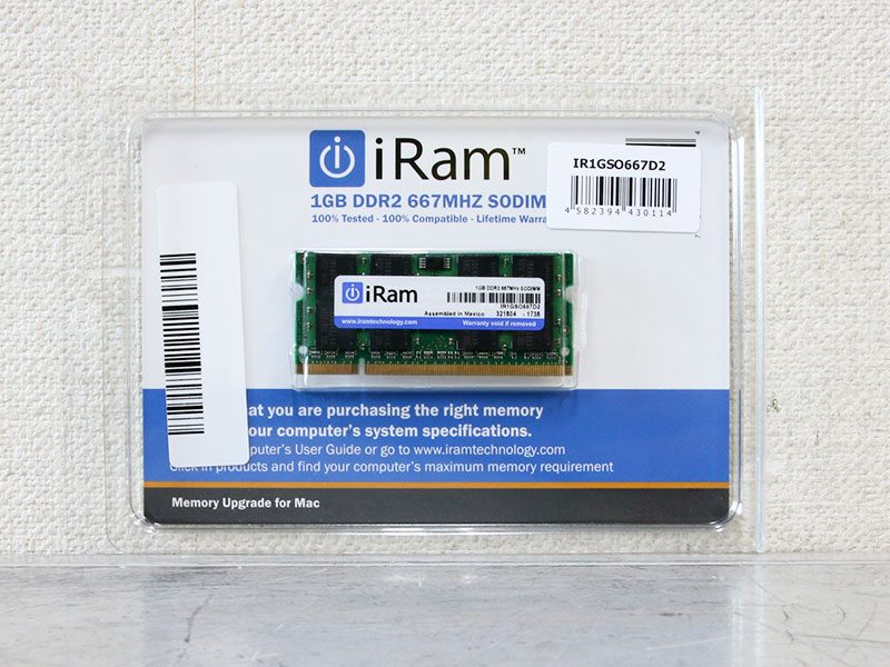 IR1GSO667D2 人気商品 iRam ふるさと割 Technology Mac用メモリ DDR2 未使用品 1GB SO-DIMM 667 200pin