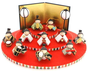 【ひな祭り飾り置物】ちりめん雛あそび三段飾り金屏風付