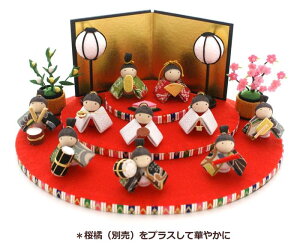 ちりめん雛あそび三段飾り金屏風付桜橘プラス