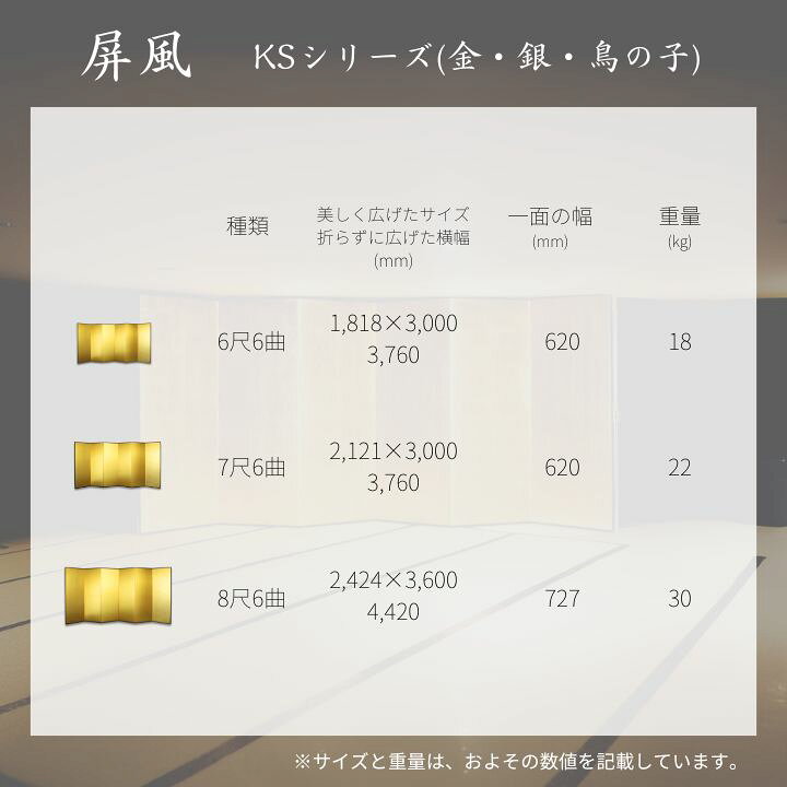 楽天市場】国産 日本製 銀屏風（洋銀平押銀箔 木製格子） 7尺6曲銀 