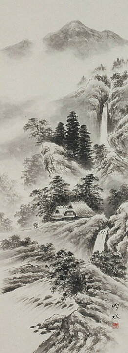 掛け軸 山水画-墨絵-常時掛 プレゼント（楽天市場】掛け軸専門店 掛軸 