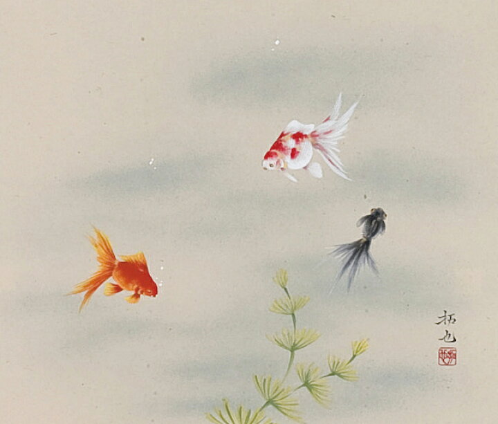◇◇掛軸 出口華凰 金魚 尺五立 現代作家新作掛軸◇◇初夏 盛夏 魔除け 