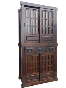 民芸家具 水屋 3尺サイズ 全国送料無料 代引き不可 タンス 木製 食器入 和家具 メーカー直送玄関渡し"民芸家具水屋3尺サイズタンス"