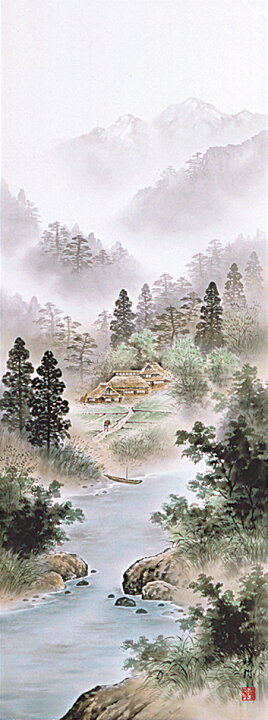 楽天市場】掛け軸 掛軸 彩色山水 太田瑛弥 尺五立(54.5×190cm) 桐箱 