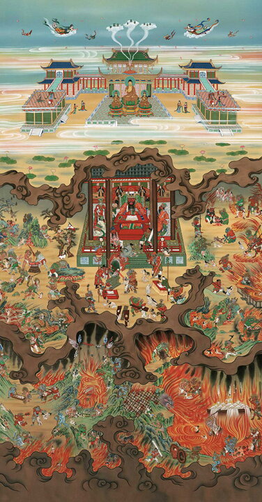 楽天市場】掛け軸 掛軸 地獄極楽図 大幅複製仏画 106×250cm 高級桐箱入 