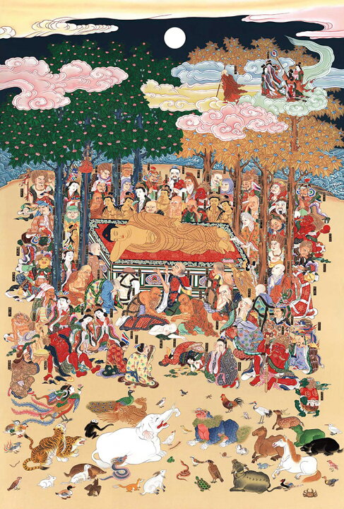 楽天市場】掛け軸 掛軸 釈迦涅槃図 大幅複製仏画 106×203cm 高級桐箱入 