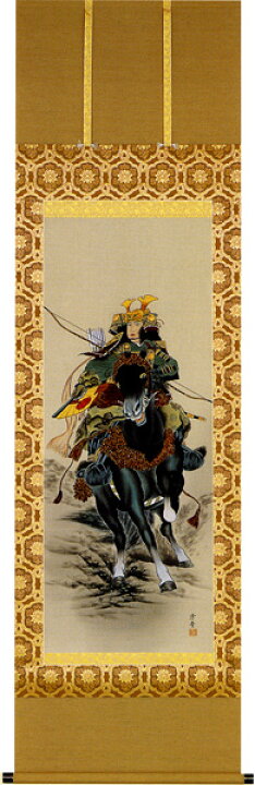 楽天市場】掛け軸 掛軸（かけじく）武者（森 雪堂）[黒馬 尺八タイプ 