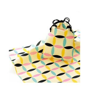 風呂敷 ふろしき 巾着 エコクロス 文様柄風呂敷・巾着セット 二巾 70cm ポリエステル ビー玉 水色 市松 菊 七宝 鈴と桜 小桜 "エコクロス 文様柄風呂敷・巾着セット"