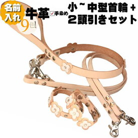 犬 首輪 2頭引き リード セット 革 名入れ ネーム入り 本革 コンビ_HTM 首輪 2本 & 2頭引きリード セット 超小型犬 小型犬 中型犬 名前 二頭引き 二頭 2匹リード 2匹 多頭 多頭飼い ツイン ダブル 回転カン 犬用 犬首輪 軽い おしゃれ かわいい 絡まない 小型 中型 ギフト