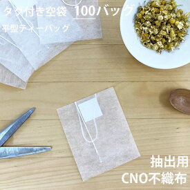 【 空袋 平型ティーバッグ タグ付き CNO不織布フィルター 100バッグ 】［ ティーバッグ 空 袋 平　お茶パック　だしパック　パック　生分解 ハンドメイド 手作り ヒートシーラー teabag ］◇小型宅配便対応可