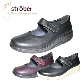 ストロバー ウォーキング メリージェーン レディース ブラック オーバージーン 黒ソール 白ソール 歩きやすい 疲れにくい ※送料無料※