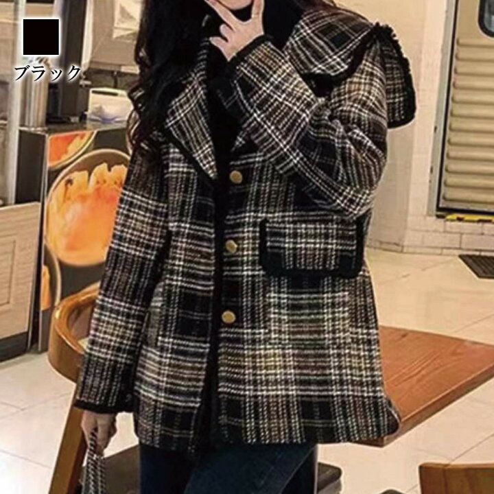 楽天市場】チェスターコート レディース ビッグカラーチェック  