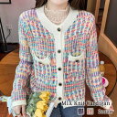 カーディガン レディース MIXニットカーディガン ニット 生地 きれいめ ゆったり 秋 ブラック 暖かい ジャケット Vネック 厚手 ケーブル ロング あったか ショート丈 丸首 人気 ベージュ オフィス 春 ウール おしゃれ フリース 長袖 ブランド 黒 冬 大きいサイズ