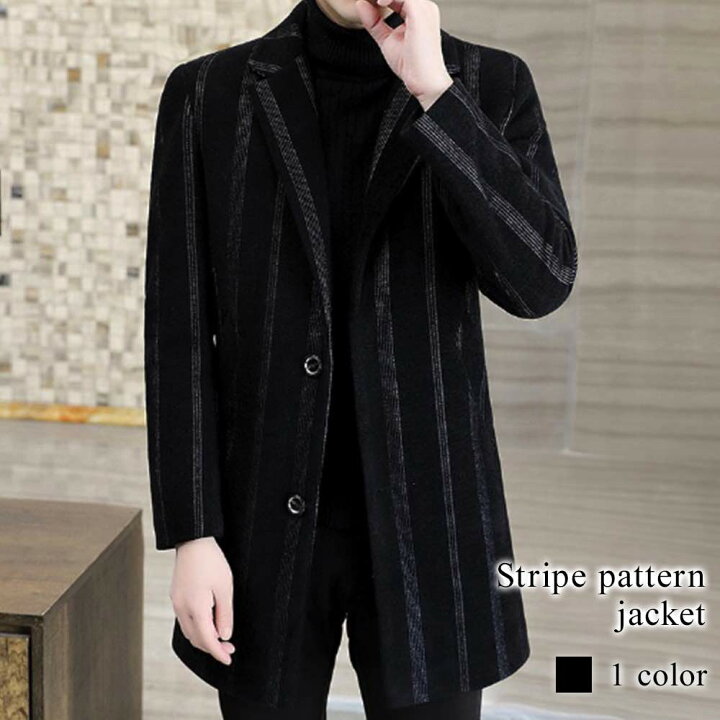 楽天市場】チェスターコート メンズ ストライプ柄ジャケット 春 青  