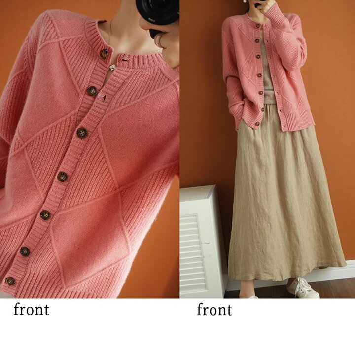 楽天市場】カーディガン レディース ラウンドネックセーター 人気 長袖  