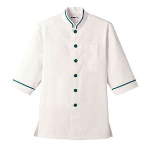 ショップコート オフホワイト×グリーン 白×緑 3L D-1129 サーヴォ サンペックスイスト 業務用 ユニフォーム 制服