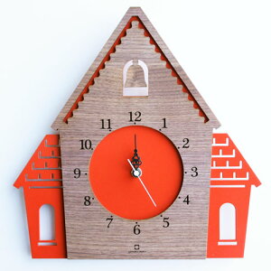 ヤマト工芸 掛時計 DOUWA house W YK14-001-Rbr レンガ 時計 掛け時計 壁掛け 木目 木製 木 童話 家 北欧 インテリア リビング 子供 ステップ式 日本製