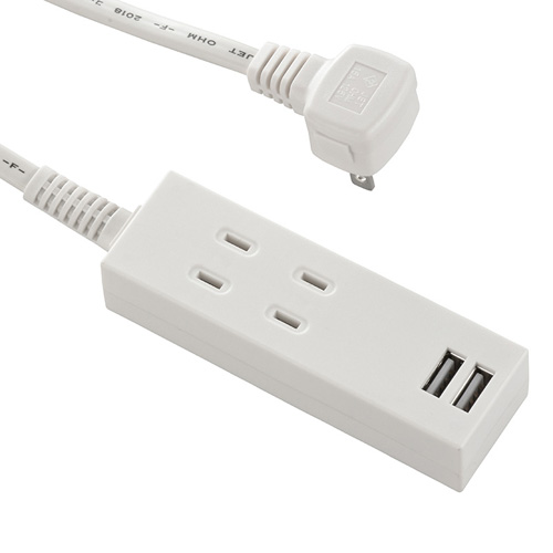 オーム電機 USBポート付電源タップ 2個口 2USB 1m HS-TU21PBT-W