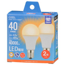 オーム電機 LED電球 小形E17 40形相当 電球色 2個入 LDA4L-G-E17 AG62P