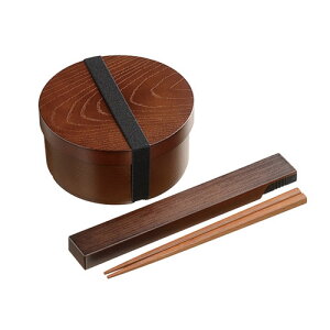 カクセー 曲げわっぱ風弁当箱 丸型 箸と箸ケースのセット TW-12