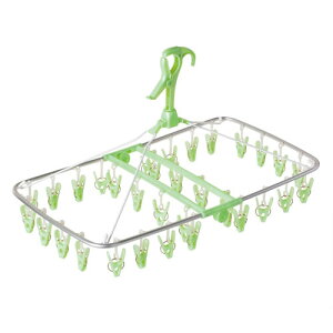 オーエ アルモアスマート 角ハンガー洗濯ばさみ32個付き グリーン 84713