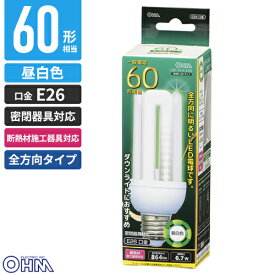 オーム電機 LED電球 D形 E26 60形相当 6.7W 864lm 昼白色 全方向タイプ 発光管露出形 120mm LDF7N-G-E26